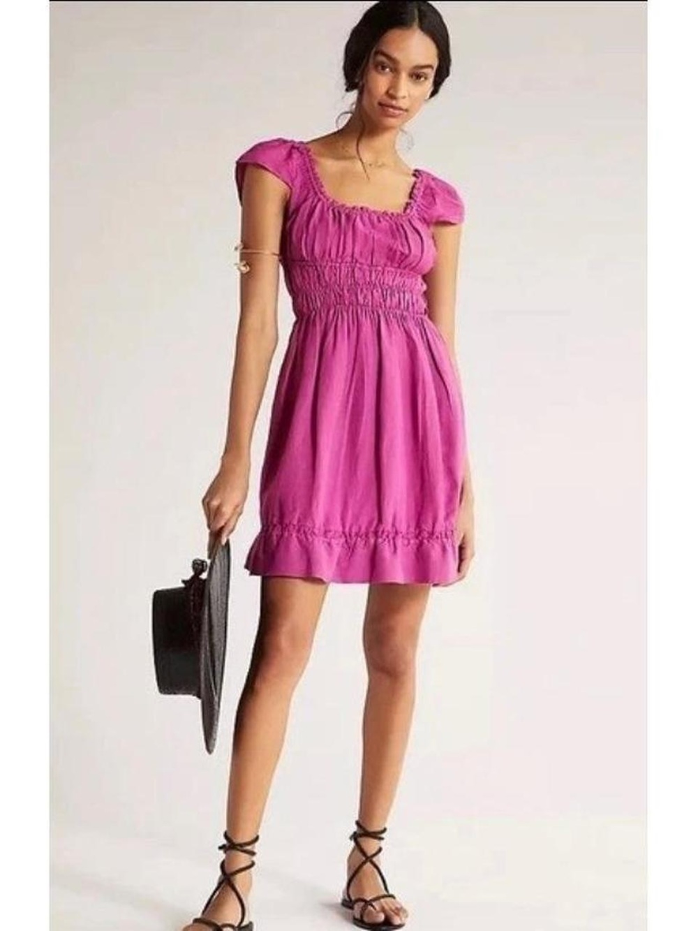 Anthropologie Smocked-Waist Mini Dress Women's Large Magenta